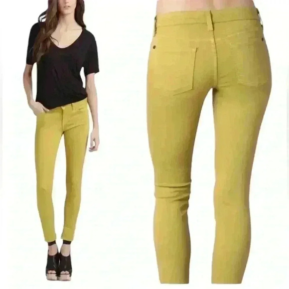 Vince Women's 24 Chartreuse Crop Stretchy Skinny Ankle Denim Slim Jeans Citrine - Picture 1 of 6
